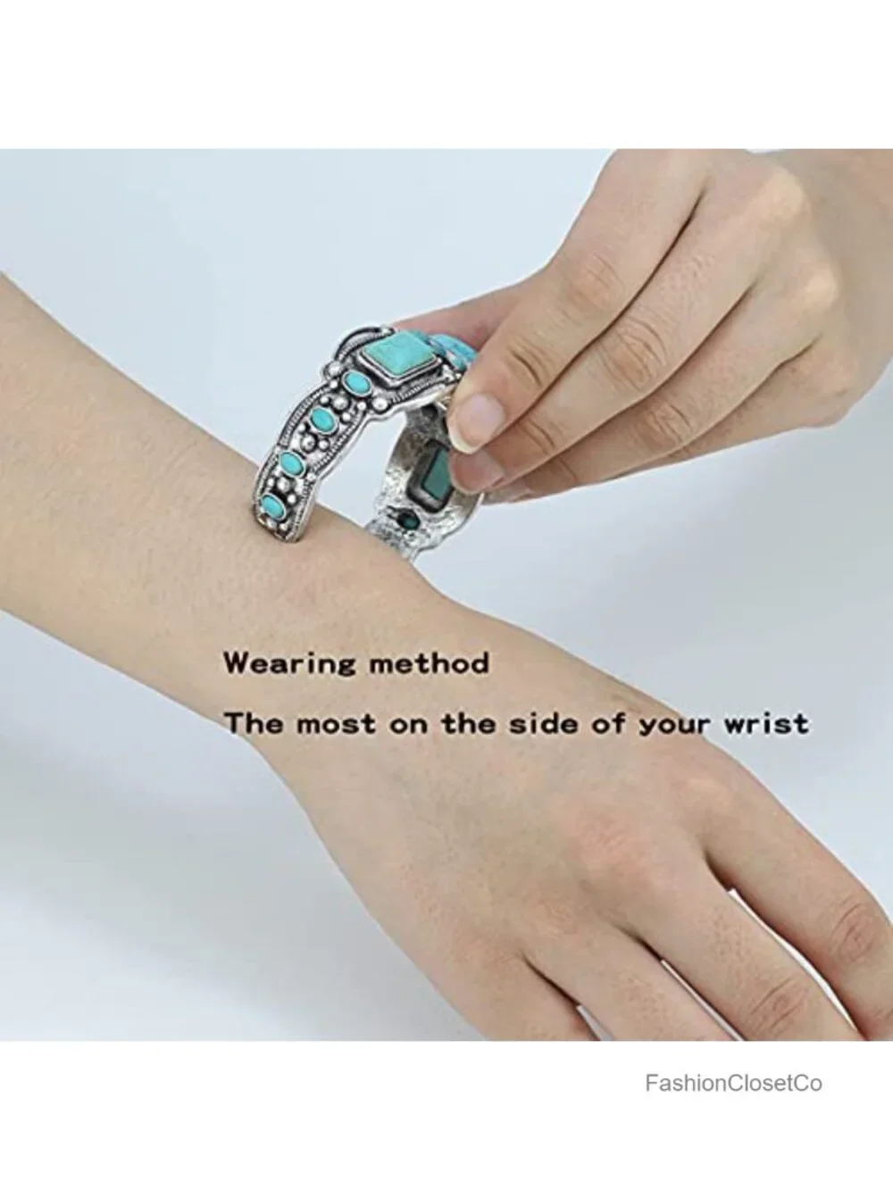 Antique Rgentium Plated Heart Cuff Bracelet Turquoise Bangle Jewelry